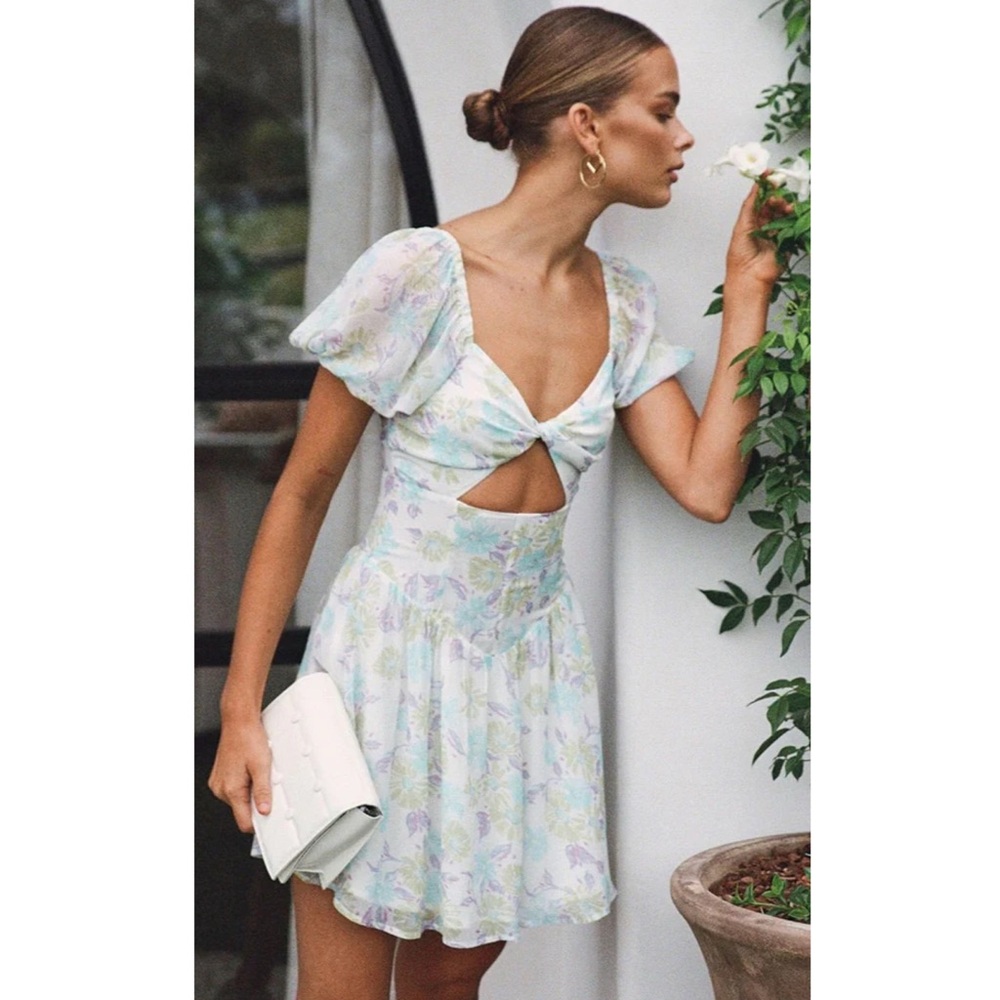 Sabo Blue Floral Cutout Mini Dress